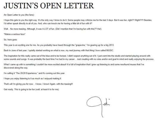 Album announcement - JT's Letter